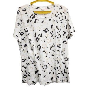 Eco Threads Womens Top Large White Animal Print Organic Cotton Short Sleeve Tee